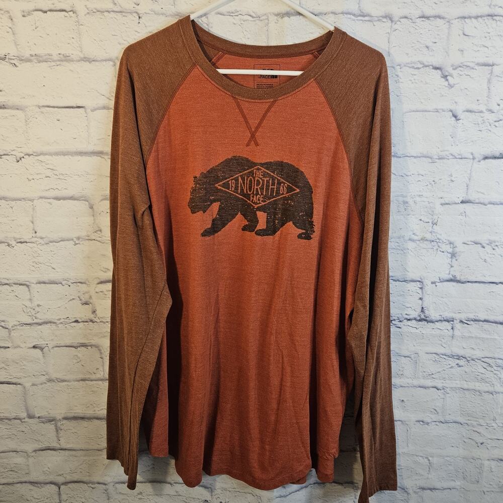 THE NORTH FACE Long Sleeve Tshirt XXL Classic Fit Orange Bear 1966